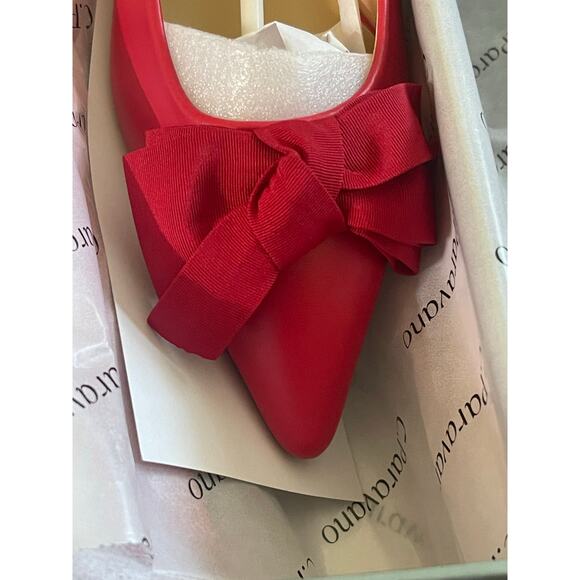 NIB C.Paravano Red Pointy Bow Flats (Aida) Size 39 or 8.5 - Picture 7 of 11